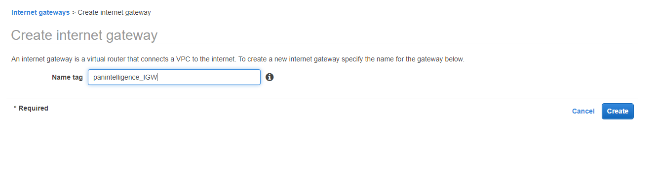 Create internet gateway screenshot