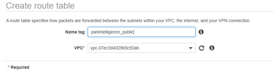 Create route table screenshot