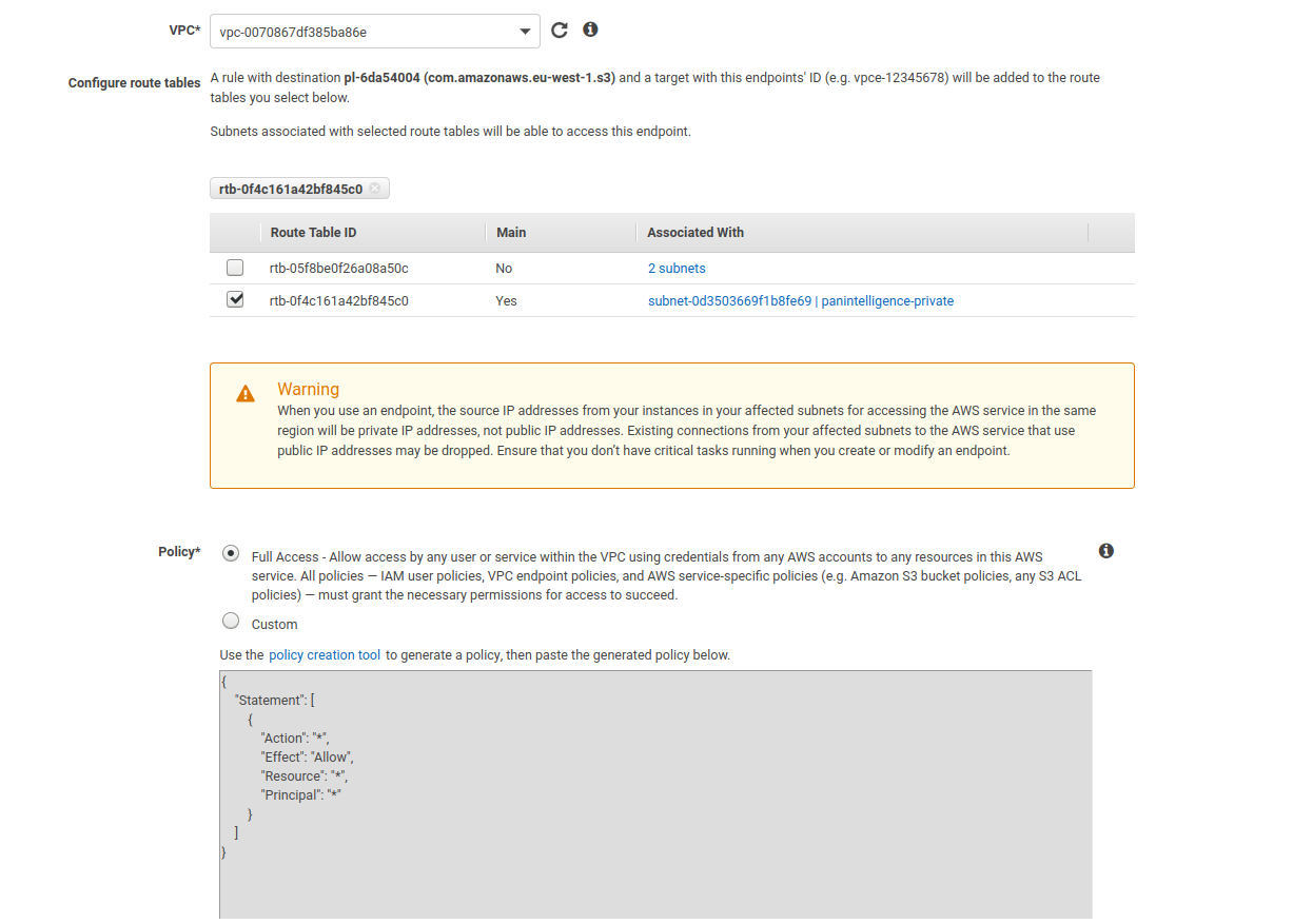 S3 endpoint vpc config screenshot